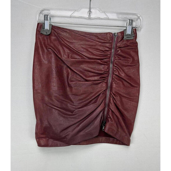 Veronica Beard Dresses & Skirts - Veronica Beard Leather Zip Ruched Mini Skirt Burgundy Size 6 US